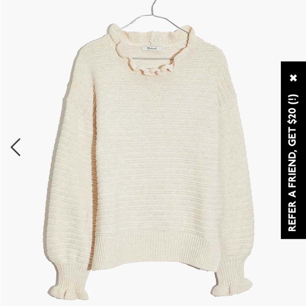 Madewell Ruffle-Neck Pullover Sweater in Cotton-Merino Yarn, size XL